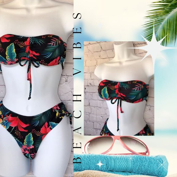 🌺 Tropical Babe Two-Piece Bikini – Black Floral - Picture 2 of 7